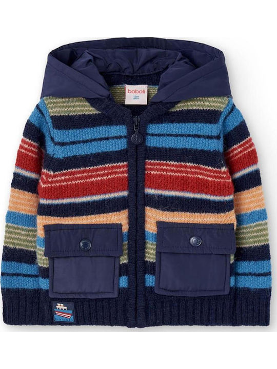 Kids Cardigan Knitted with Hood Navy