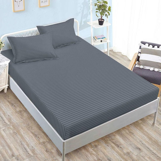 Pucioasa Set Cearșaf cu 2 Fețe de pernă Super dublu cu Elastic 160x200cm. Antracit 3buc