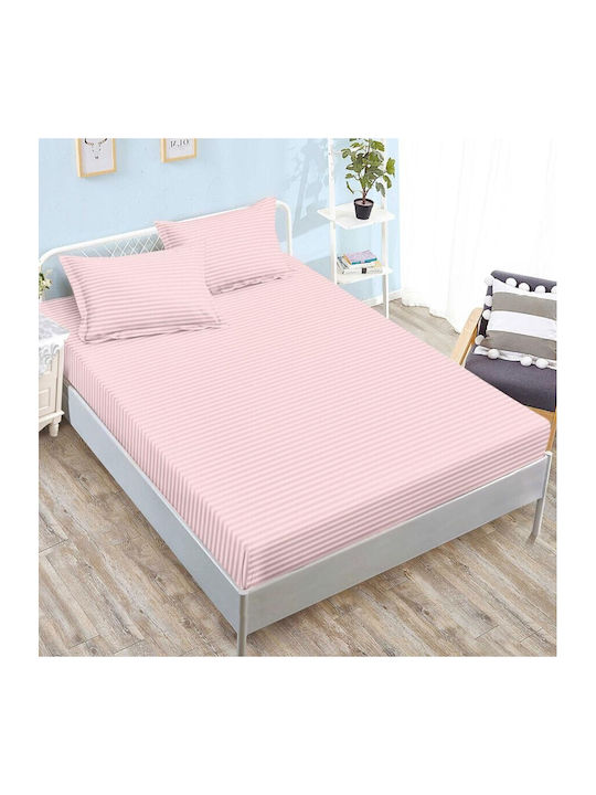 Pucioasa Set Cearșaf cu 2 Fețe de pernă Super dublu cu Elastic 160x200cm. Pastel Pink 3buc
