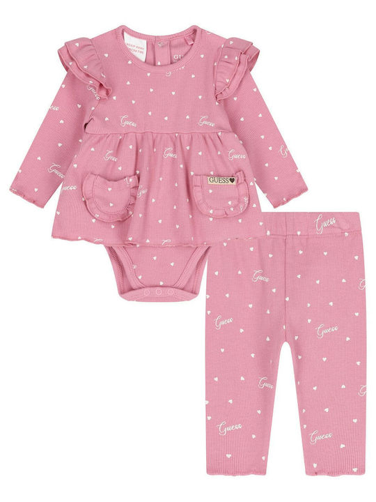 Guess Baby Bodysuit Set Long-Sleeved with Pants Pink 2pcs