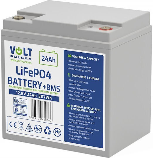 Lifepo4 Battery 12.8V 24Ah 20A + Maintenance-Free BMS