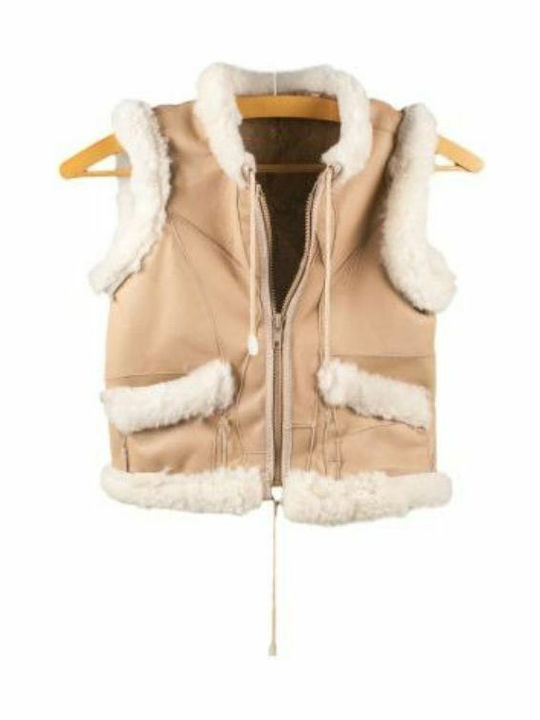 Dalis Leather Kids' Fur Sleeveless Beige DGPKASTMPE004