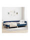 Single Bed Upholstered with Blue Fabric with Slats for Mattress 100x200cm