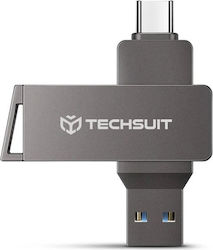 Techsuit 32GB USB 3.0 USB-A & USB-C Grey USB Stick Techsuit 32GB USB 3.0 USB-A & USB-C Grey USB Stick