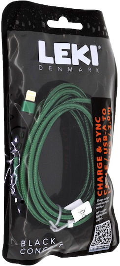 Leki Braided USB-A to Lightning Cable Μαύρο 2m