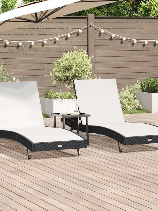 Liegestuhl Rattan Schwarz mit Tisch 3Stück 197x...