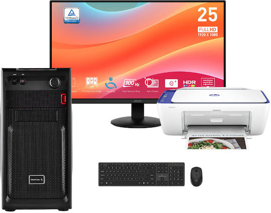 Vengeance Workspace-V2 Настолен Компютър (Ryzen 5-3400G/8GB DDR4/240GB SSD/Без Операционна Система) с Клавиатура (Английски САЩ) и Монитор MSI Pro MP252L + HP DeskJet 2821e