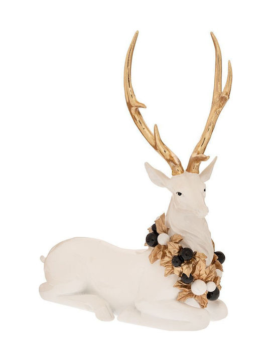 Iliadis White Polyresin Sitting Deer Wreath On Neck 25.5x12x34.5cm