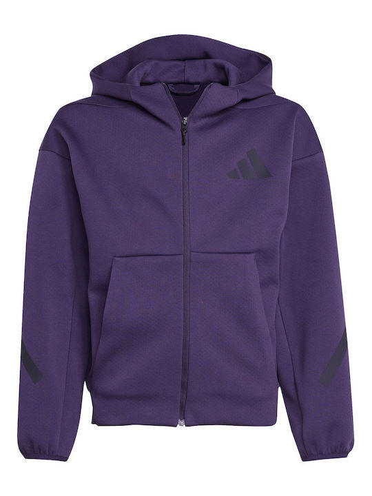Athletic Kids Cardigan Sweatshirt Cotton with Hooded Purple