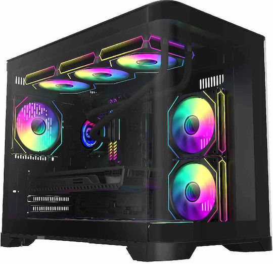 GameMax HYPE-M Gaming Mini Tower Κουτί Υπολογιστή με Πλαϊνό Παράθυρο και ARGB Φωτισμό Μαύρο