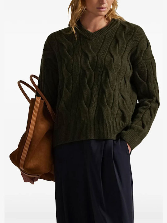 Women's Sweater Woolen with V Neckline Green