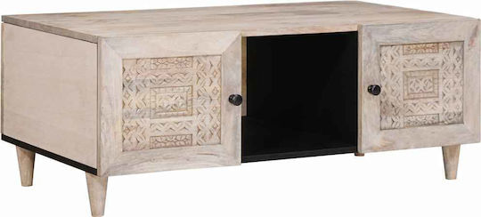 Rectangular Central Coffee Table Made of Solid Wood Beige M100xW54xH40cm