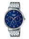 Casio Collection Herrenuhren 40mm Batterie mit Blauem Rostfreiem Stahlarmband