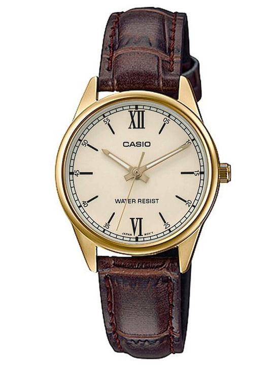 Casio Damenuhr 28mm Batterie mit Braun Lederarm...
