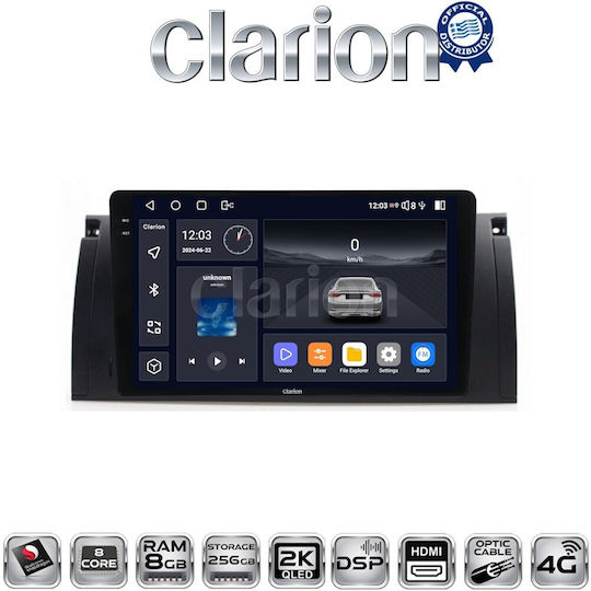 Clarion Car Audio System for BMW Series 5 (E39) / Series 7 (E38) / X5 (E53) 2002 > 2004 (Bluetooth/USB/WiFi/GPS/Apple-Carplay/Android-Auto) with Touch Screen 9"