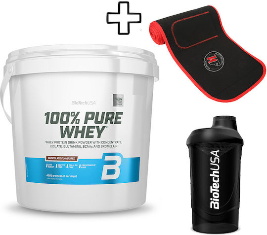 Biotech Usa 100% Pure Whey 4000g Hazelnut & Katerelos Fitness Slimming Sweat Belt 130cm X 26.50cm X 5mm One Size & Biotech Usa Wave Shaker 600ml Black-smoked Custom Bundle