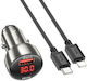 Hoco Зарядно за кола 48W 3Спецификация Бързо Зареждане с Портове: 1xUSB 1xType-C заедно с Кабел Lightning Сив Цвят