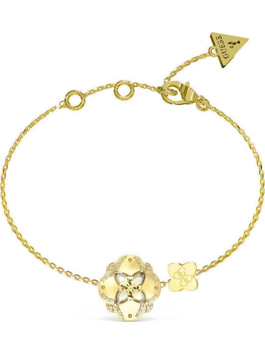 Guess Women's Bracelet with Flower Design in Gold Plated Steel 21cm
