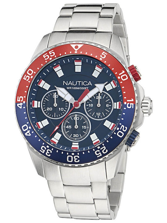 Nautica Ανδρικό Ρολόι 45mm Μπαταρίας με Ασημί Μεταλλικό Μπρασελέ
