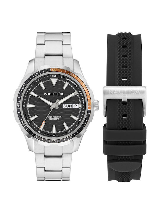 Nautica Ανδρικό Ρολόι 44mm Μπαταρίας με Ασημί Μ...