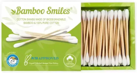 Bamboo Smiles Bamboo Cotton Buds 100 Pieces Organic Cotton Eco-Friendly & Biodegradable