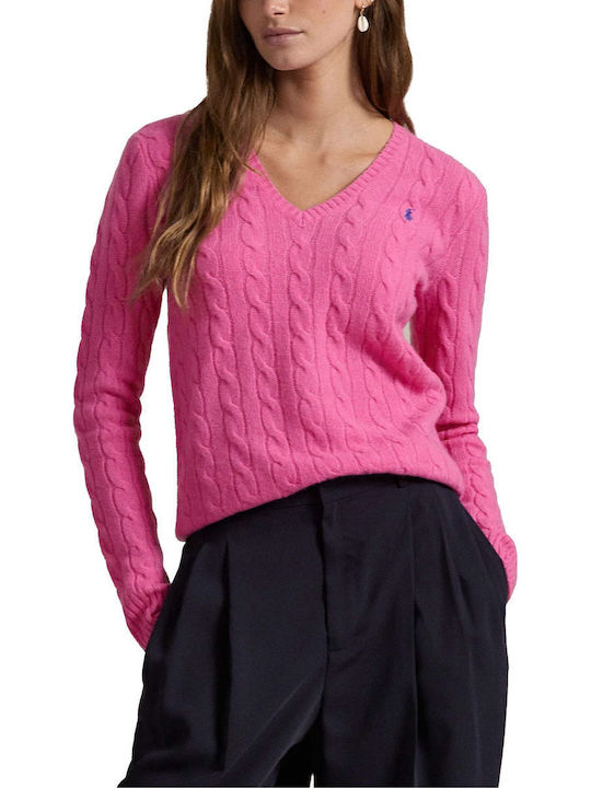 Ralph Lauren Damen Pullover Baumwolle mit V-Ausschnitt Fuchsia