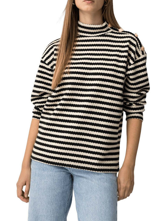 Women's Sweater Turtleneck Striped Black
