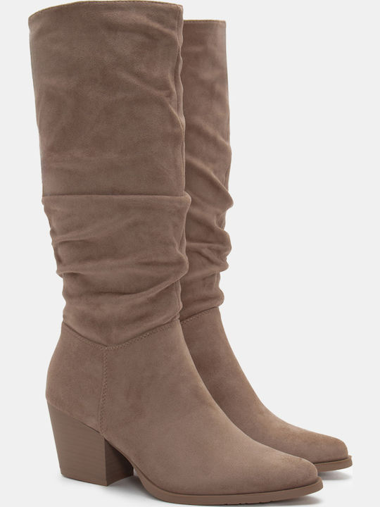 Luigi Suede Medium Heel Cowboy Boots with Zippe...