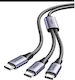 Ugreen Power Data Кабел "us561" Бързо Зареждане Usb Type-c Към 2 X Usb Type-c Макс 100w Плетен 1.5m Сив