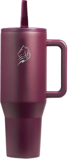 Cool'NMore Handled Tumbler Thermos Stainless Steel BPA Free 1lt Cranberry with Straw and Handle