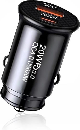 Fast Charge Car Charger PD20W QC 4.0 Type-C USB 2in1 Skyddar Minifusex Set Sticker Black