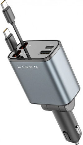 Retractable 4-in-1 Car Charger Lisen Ls101 69W Integrated USB-C