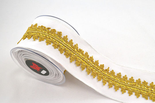 Ribbon Halima Velvet White 10 Cm X 4.5 M White-Gold