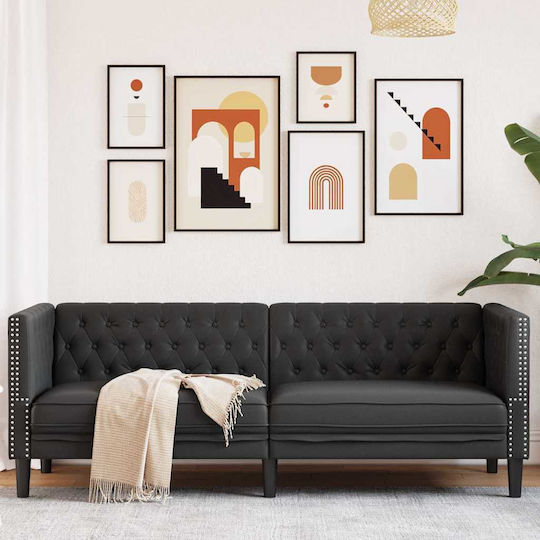 Dreisitzer Sofa Künstliches Leder Black Velvet-Black Metal 194x74.5x70.5cm
