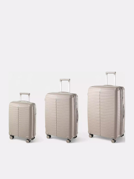 Paulter Travel Suitcases Hard Champagne with 4 Wheels Set of 3 Pieces