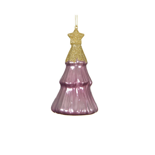 Katoikonhome Handmade Glass Tree Embossed Decoration Purple-Gold 6.7x12.6 Cm