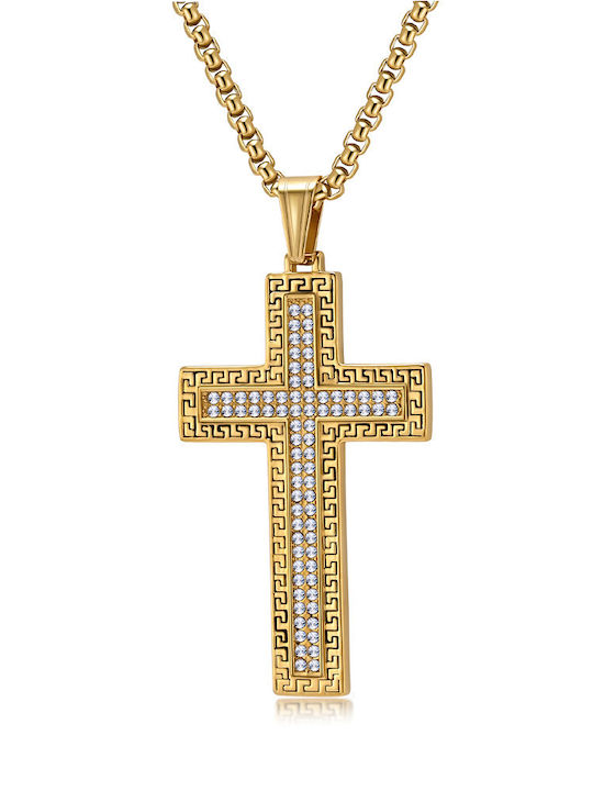 Legend Accessories Ανδρικός Σταυρός από Επιχρυσωμένο Ατσάλι με Αλυσίδα