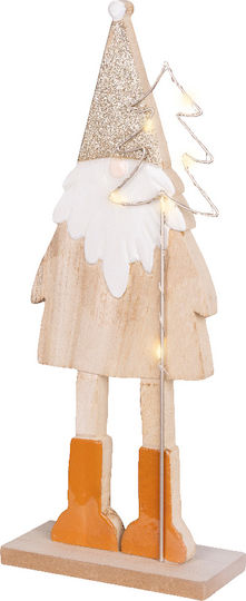 Kaemingk Katoikonhome Illuminated Wooden Dwarf 15x37.5 Cm Orange-Natural