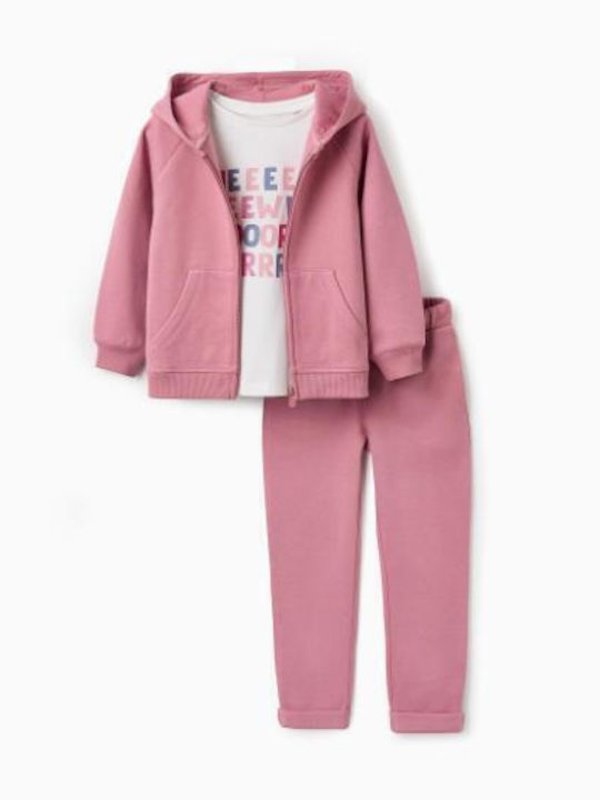 Kids Sweatpants Set Pink-white 3pcs