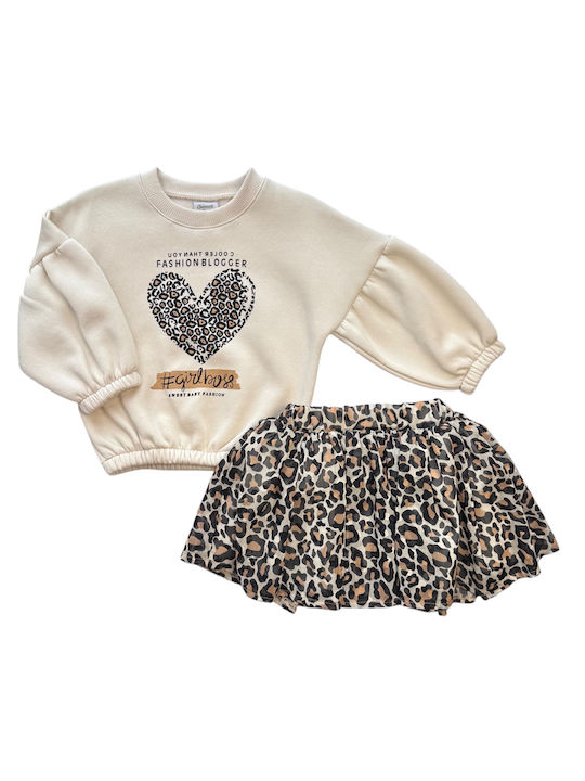 Kinder-Set mit Rock Winter 2Stück Ecru, Leopard