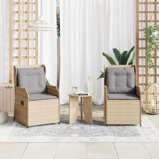 Outdoor Chair Rattan Garden Beige with Cushion 2pcs 55x67x95cm