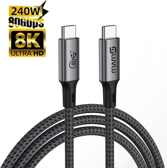 Luvlu Braided / Regular USB 4 Video Cable USB-C male - USB-C 240W Μαύρο 1m