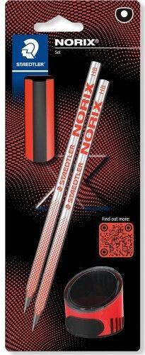 Staedtler Norix Set Blister 2 HB Pencils 1 Eraser 1 Single-Hole Sharpener Coral Sketch Writing 181 Sbk2-2