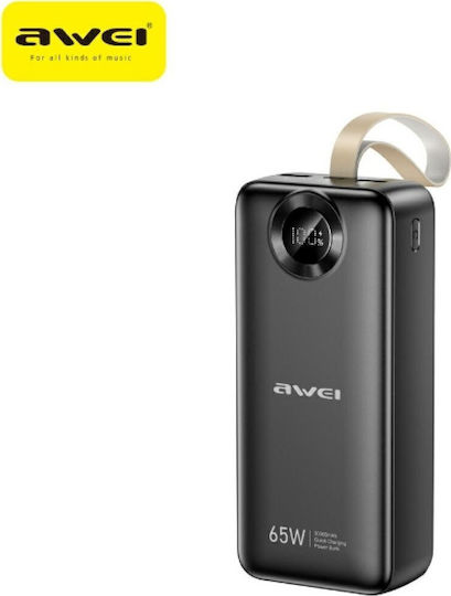 Awei PA-34 Power Bank 30000mAh 65W с 2 USB-A порта и USB-C порт Черен