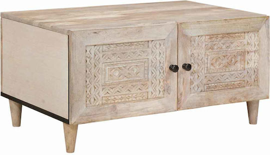 Rectangular Central Coffee Table Made of Solid Wood Beige M80xL50xH40cm