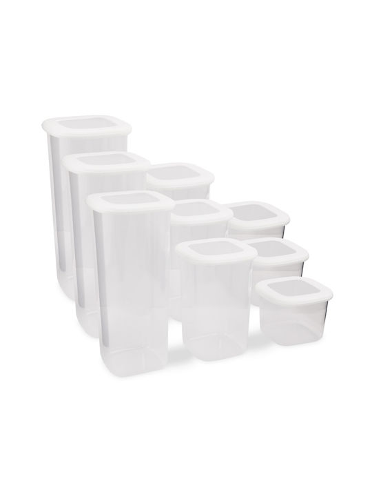 UnicUtil Set 9 Bucăți Vaze Utilizare Generală cu Capac Ermetic Plastic Alb 500ml 9 Bucăți