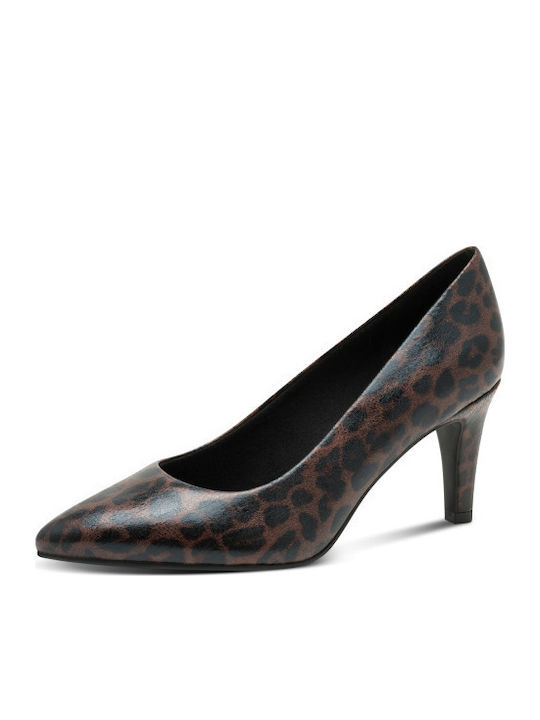 Anatomic Patent Leather Pointed Toe Brown High Heels Animal Print