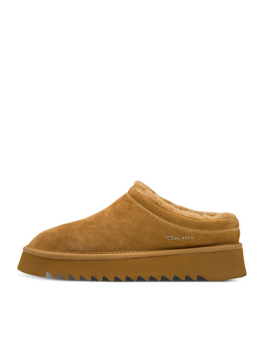 Leather Mules with Low Heel in Brown Color