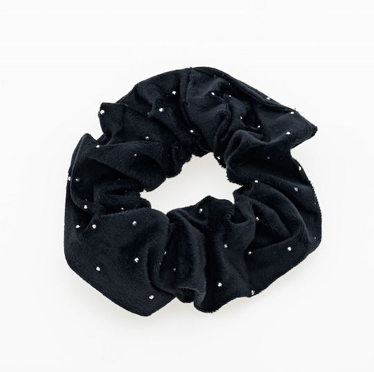 Scrunchy Textilă Catifea Decorată cu Strasuri 5 Culori Unice-negru