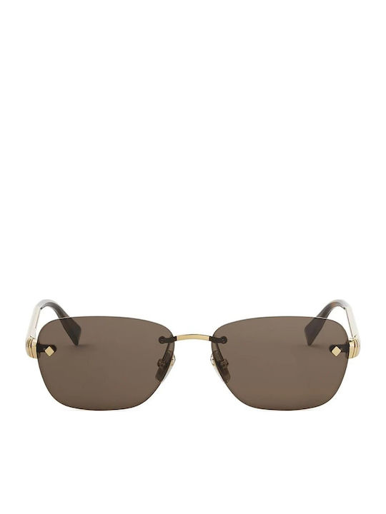 Bvlgari Women's Sunglasses with Gold Metal Frame and Brown Lens